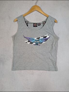 Harley-Davidson Motorsports Tank Top Women's Size XL Gray Graphic Sleeveless USA
